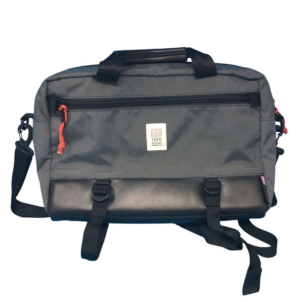 Topo Designs Commuter Briefcase Gray Black Canvas Leather Backpack Travel Bag